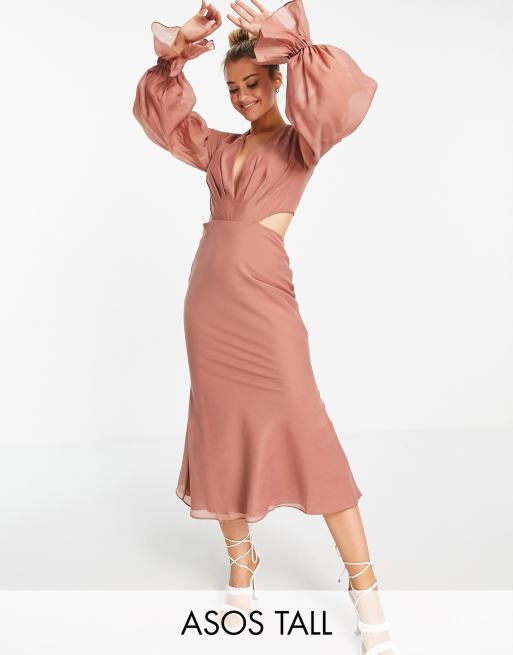 ASOS DESIGN Tall – Plisowana sukienka midi z obszernymi rękawami i obcisłymi mankietami