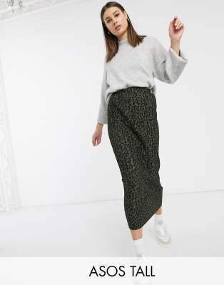 green leopard midi skirt