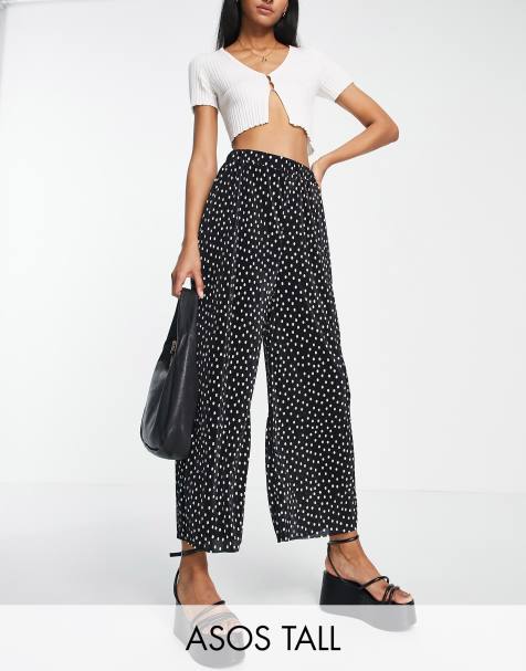 ASOS DESIGN Tall plisse culotte trouser in mono spot