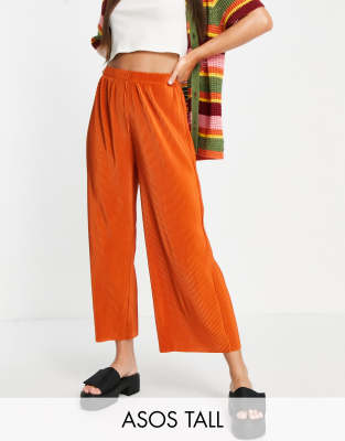 ASOS DESIGN Tall plisse culotte trouser in rust - ASOS Price Checker
