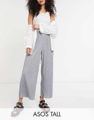 ASOS DESIGN Tall plisse culotte trousers in grey marl