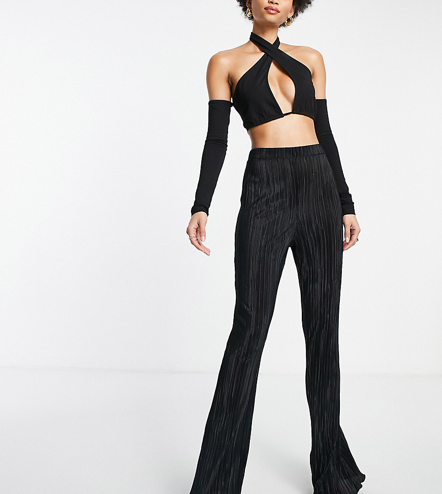 ASOS DESIGN Tall plisse flare trousers in black
