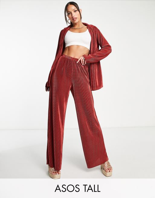 ASOS DESIGN Tall plisse longline beach shirt co ord in brown