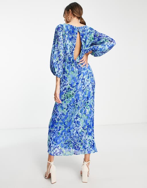 ASOS DESIGN Tall plisse midi dress with button detail in floral print, 2 of 4