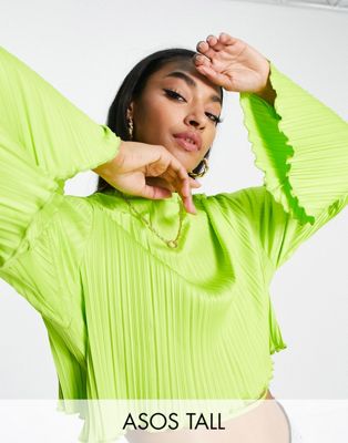 ASOS DESIGN Tall plisse tie back top in lime
