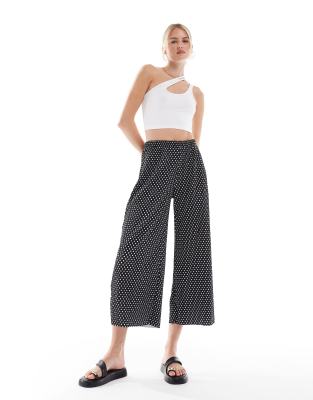 Asos Tall Asos Design Tall Plisse Wide Leg Culotte Pants In Polka Dot-multi