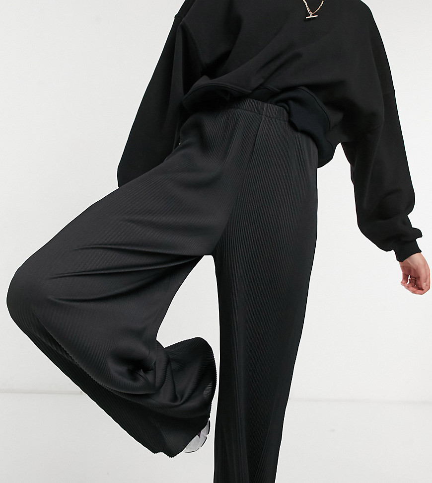 ASOS DESIGN Tall plisse wide leg pants in black