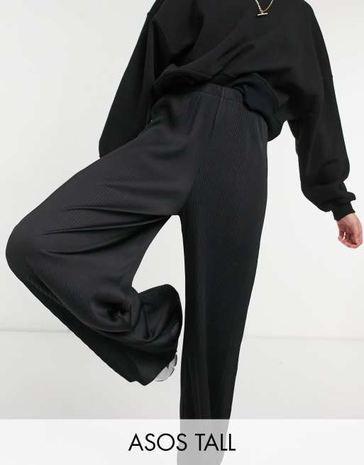 ASOS DESIGN Tall plisse wide leg pants in black