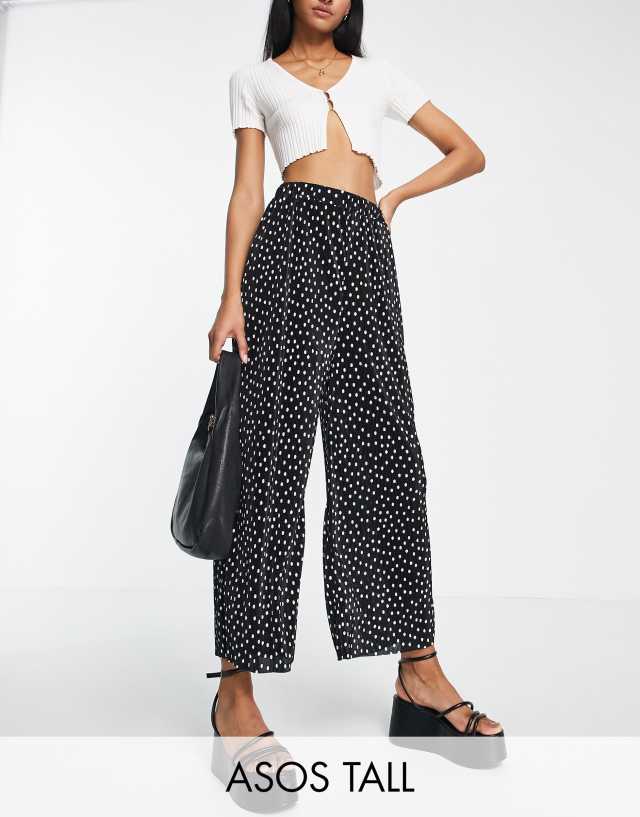 ASOS Tall - ASOS DESIGN Tall plisse wide leg trouser culottes in mono spot