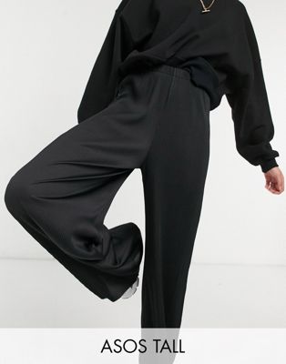 ASOS DESIGN Tall plisse wide leg trouser in black | ASOS