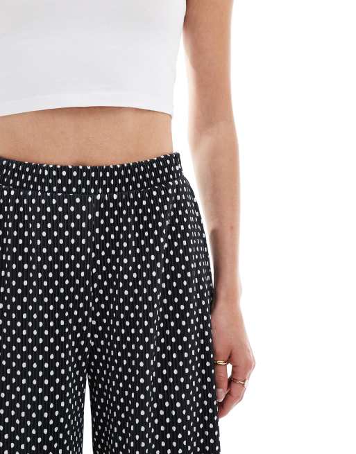ASOS DESIGN Tall plisse wide trouser culottes in polka dot
