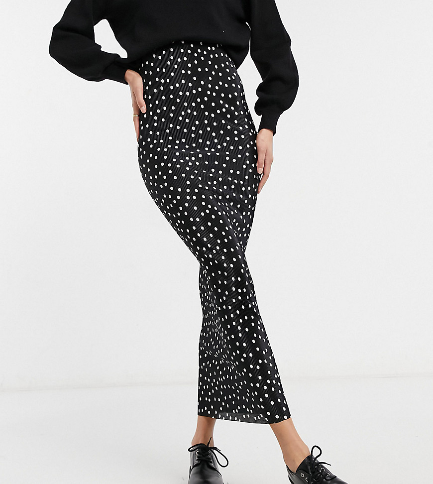 ASOS DESIGN Tall - Plisseret maxi-nederdel i sort med hvide prikker-Multifarvet