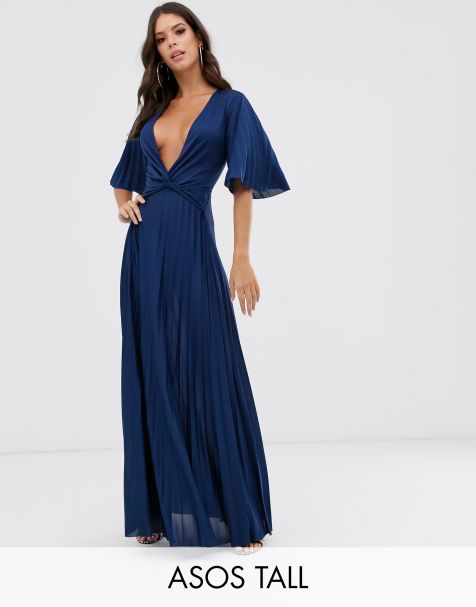 ASOS DESIGN Tall – Plissiertes Kimono-Maxikleid mit verdrehtem Detail
