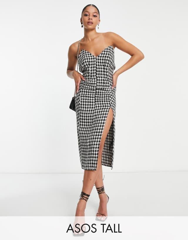 ASOS DESIGN Tall plunge bandeau mini dress in tweed dogtooth