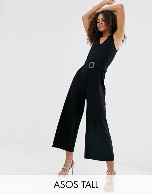 ASOS DESIGN Tall plunge belted buckle sleeveless jumpsuit