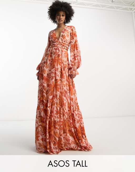 Rust floral 2025 maxi dress