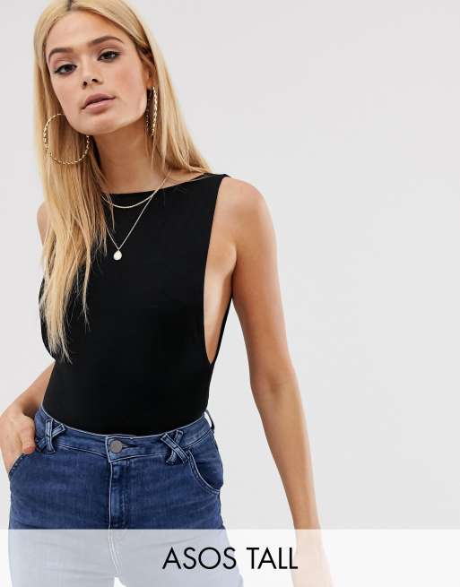 ASOS DESIGN Tall plunge side bodysuit in black