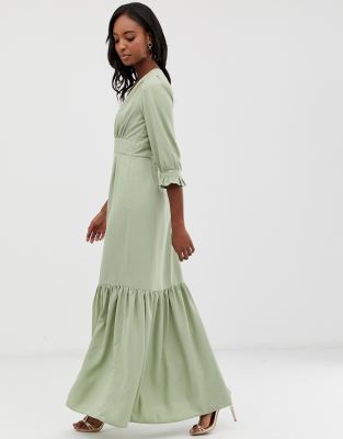 asos design plunge tea maxi dress with pep hem