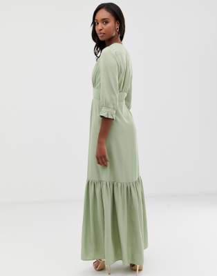 asos design plunge tea maxi dress with pep hem