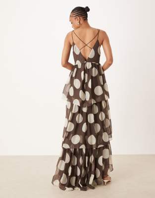 Asos Tall Asos Design Tall Plunge Tiered Maxi Dress With Open Back In Brown