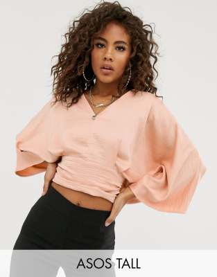 ASOS DESIGN Tall plunge top with kimono sleeve-White