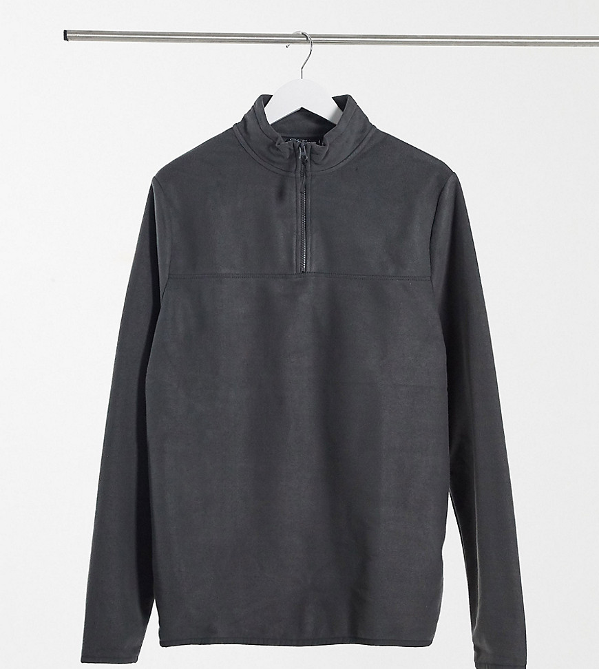 ASOS DESIGN Tall polar fleece sweatshirt with half-zip in charcoal gray-Grey