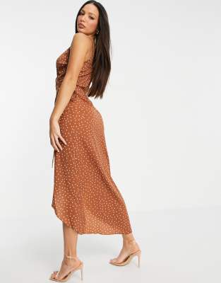 Asos brown store polka dot dress