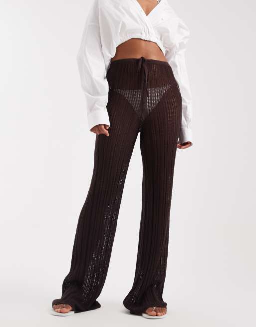 ASOS DESIGN Tall - Polly - Ajourgebreide strandbroek in chocoladebruin, 3 van 5