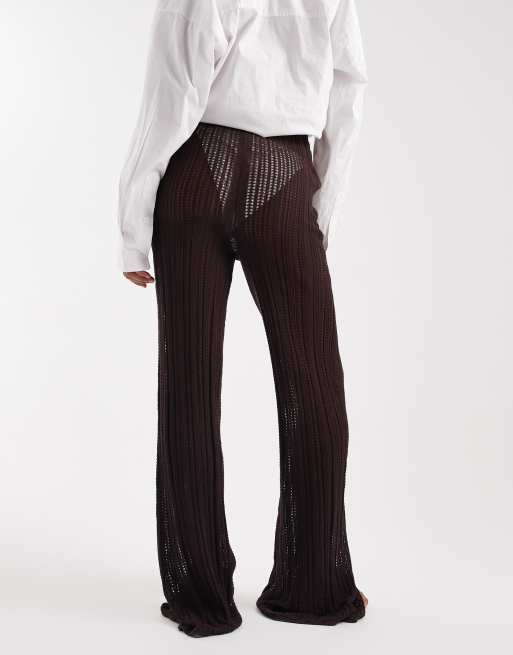 ASOS DESIGN Tall - Polly - Ajourgebreide strandbroek in chocoladebruin, 4 van 5