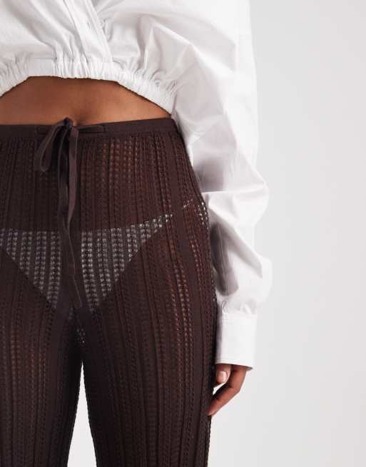 ASOS DESIGN Tall - Polly - Ajourgebreide strandbroek in chocoladebruin, 5 van 5