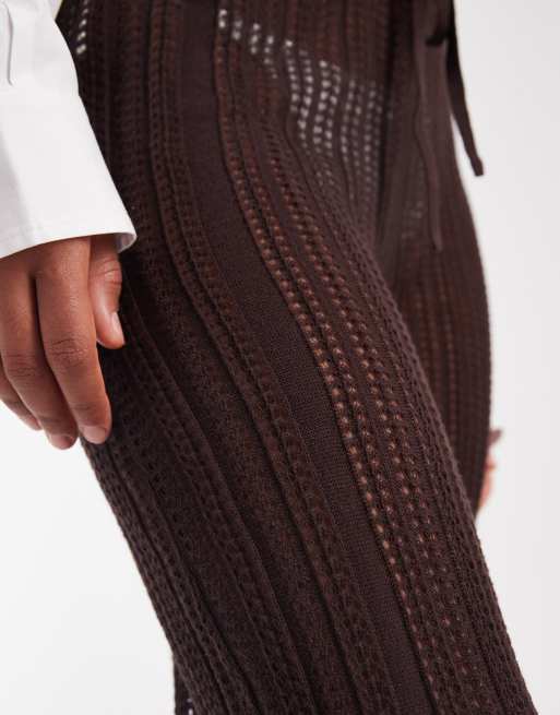 ASOS DESIGN Tall - Polly - Pantalon de plage en maille pointelle - Chocolat, 2 de 5