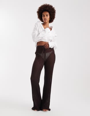 ASOS DESIGN Tall - Polly - Strand-Hose in Schokobraun aus Pointelle-Strick-Brown
