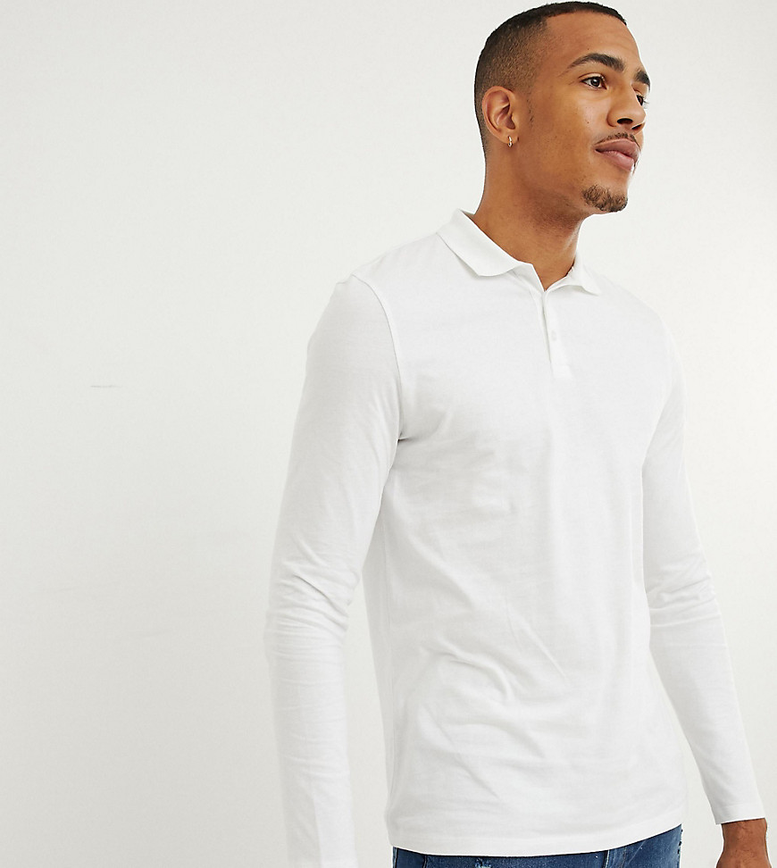 ASOS DESIGN Tall - Polo a maniche lunghe in jersey bianco