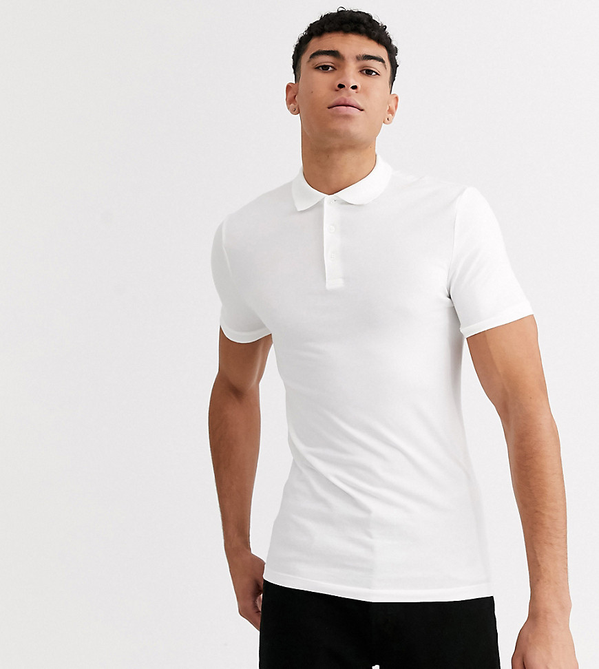 ASOS DESIGN Tall - Polo attillata in jersey di cotone organico bianca-Bianco