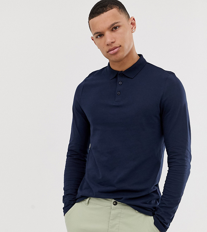 ASOS DESIGN Tall - Polo in jersey a maniche lunghe-Navy