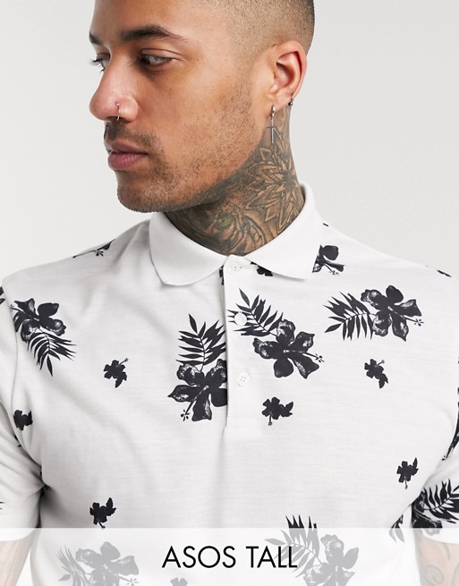 ASOS DESIGN Tall polo with contrast floral print