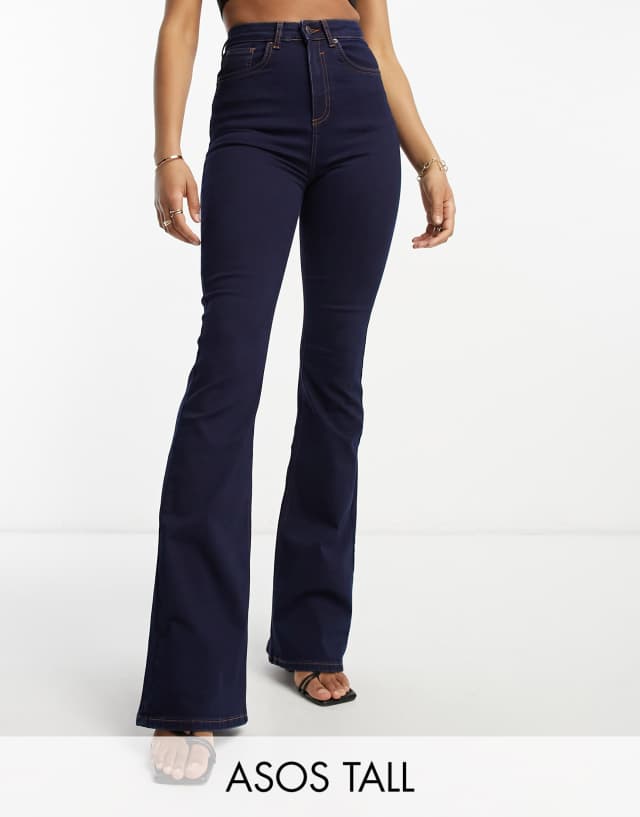 ASOS DESIGN Tall power stretch flare in dark blue