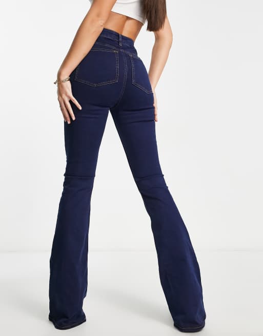 ASOS DESIGN Tall power stretch flared jeans in dark blue