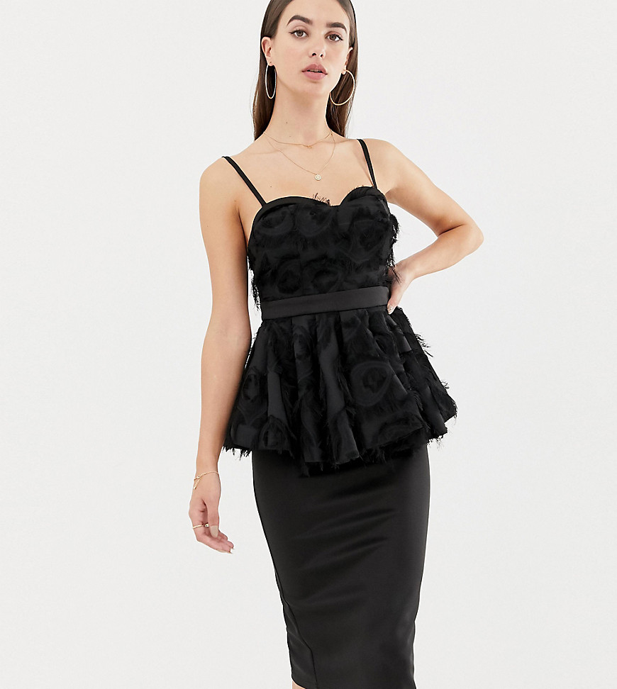 ASOS DESIGN – Tall – Premium – Bodycon-klänning med peplum nedtill-Svart