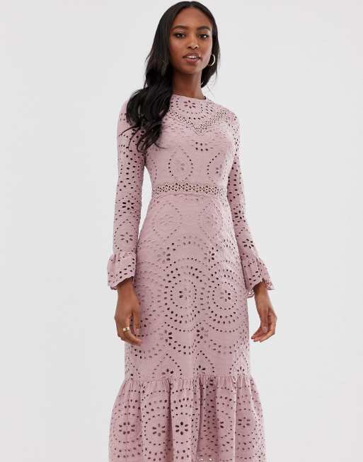 Asos premium broderie lace midi dress sale