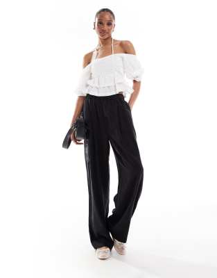 ASOS DESIGN Tall premium casual pull-on pants with pleat detail in washed black