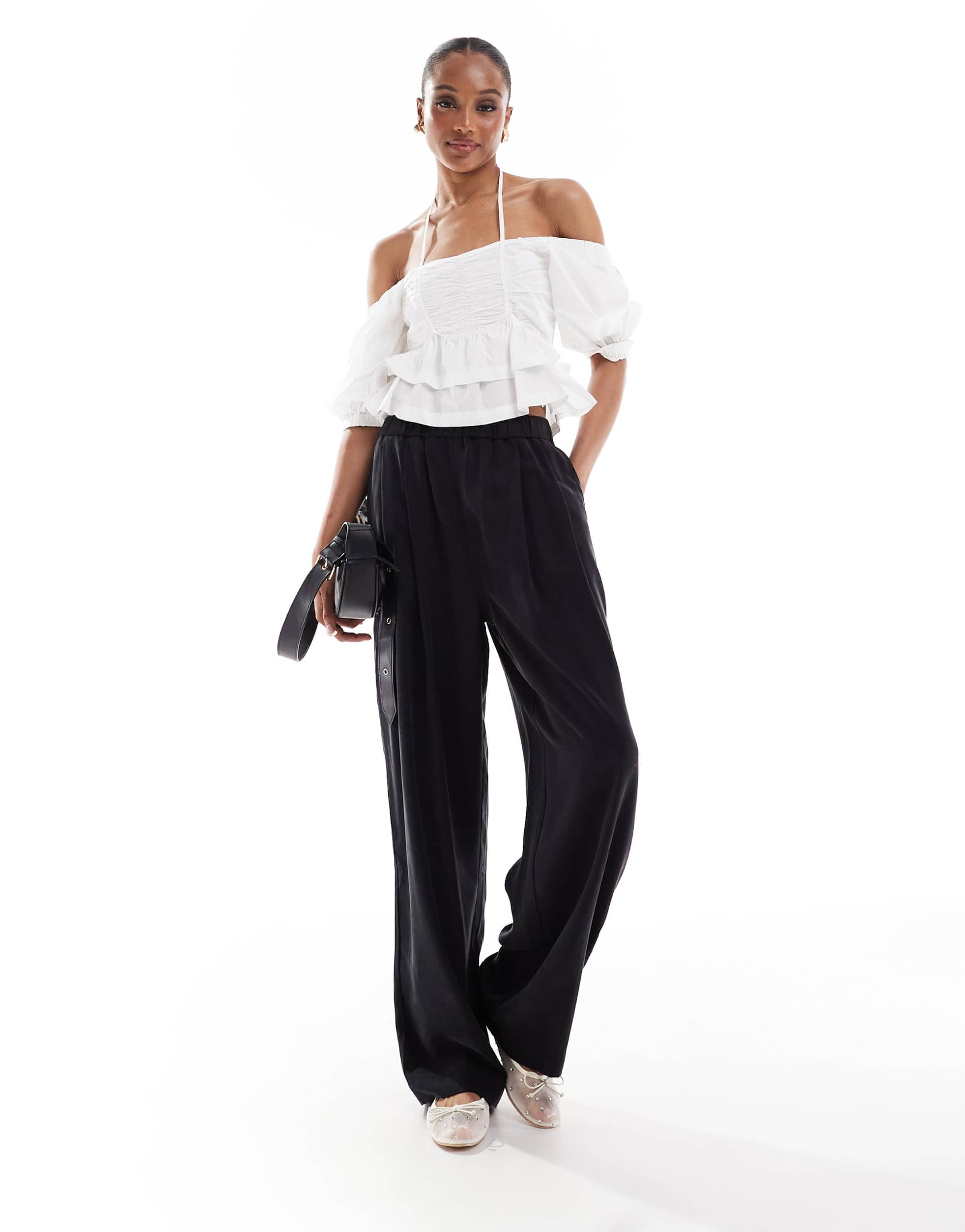 asos design tall premium casual pull-on pants with pleat detail in washed black