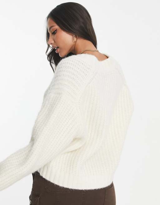 Oversized white v hot sale neck sweater