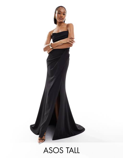 ASOS DESIGN one shoulder premium draped maxi dress with train