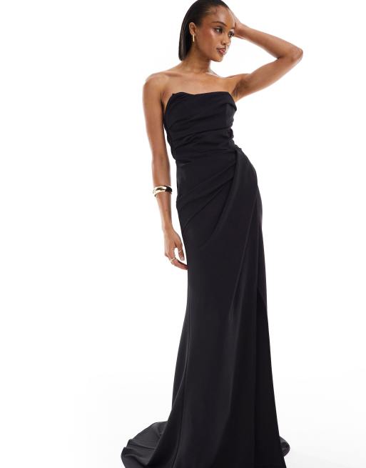 Black Bandeau High Slit Maxi Dress