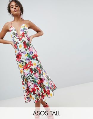 ASOS DESIGN Tall premium floral drop waist scuba prom dress-Multi