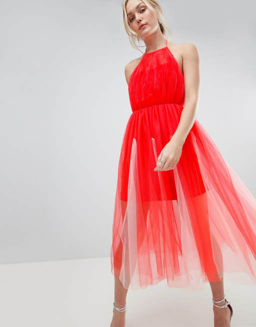 Asos design premium halter tulle hot sale maxi dress