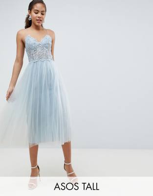 asos design premium scuba pinny midi tulle dress