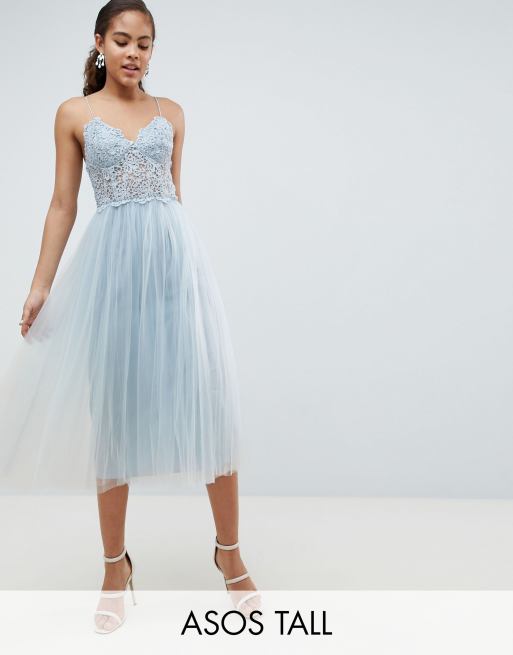 asos premium lace cami top tulle midi dress