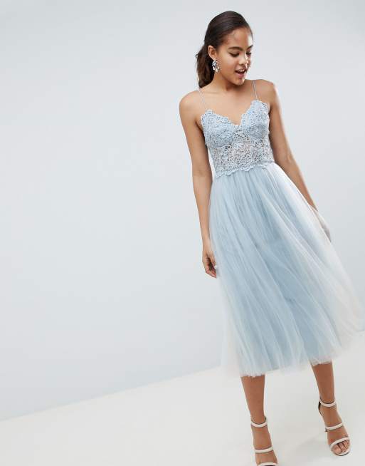 asos premium lace cami top tulle midi dress